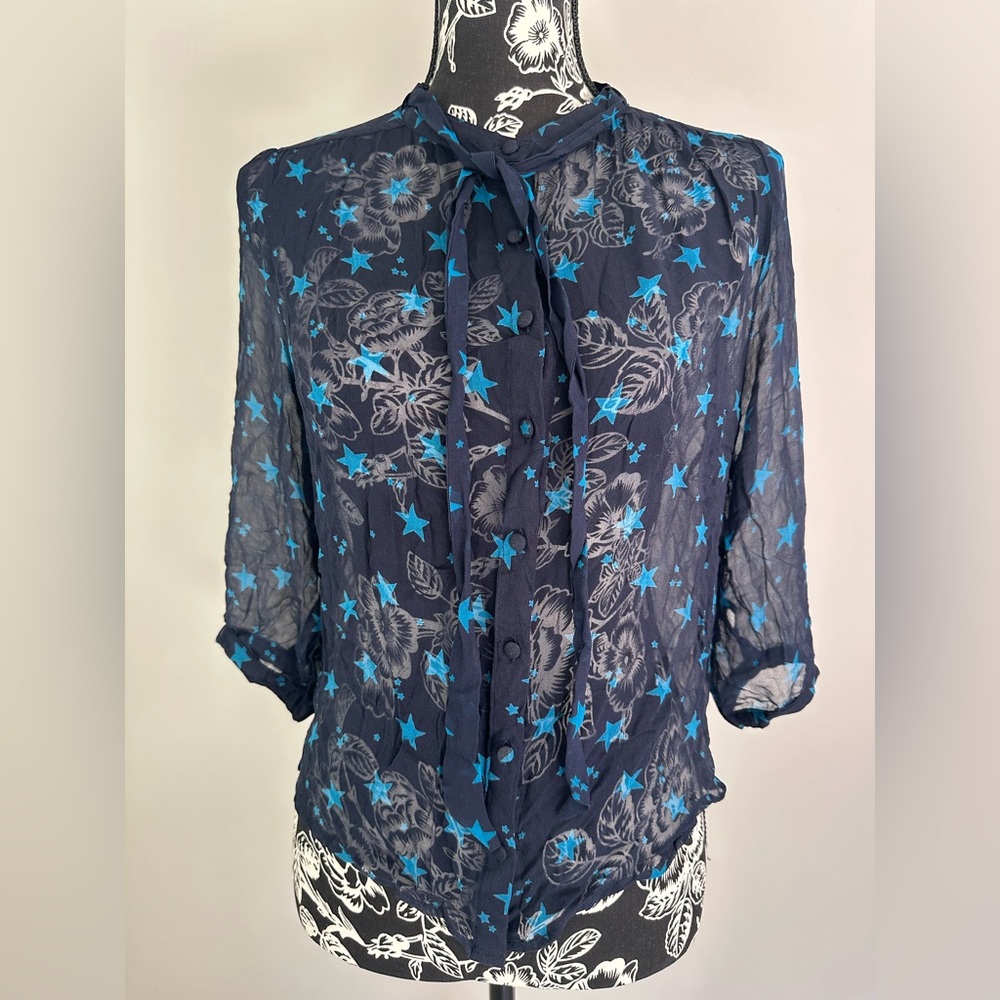 Sheer blue silk stars blouse⭐️⭐️⭐️⭐️⭐️